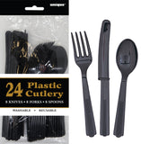 Load image into Gallery viewer, 24 Pack Midnight Black Assorted Cutlery - 8 Knives 8 Forks 8 Spoons
