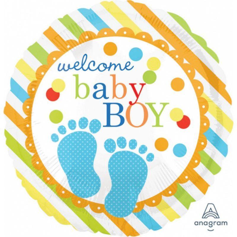 Baby Feet Welcome Baby Boy Foil Balloon - 45cm - The Base Warehouse
