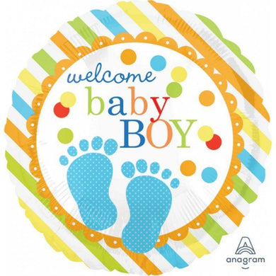 Baby Feet Welcome Baby Boy Foil Balloon - 45cm - The Base Warehouse