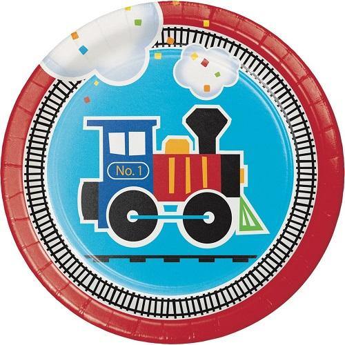 8 Pack All Aboard Train Paper Plates - 17cm - The Base Warehouse