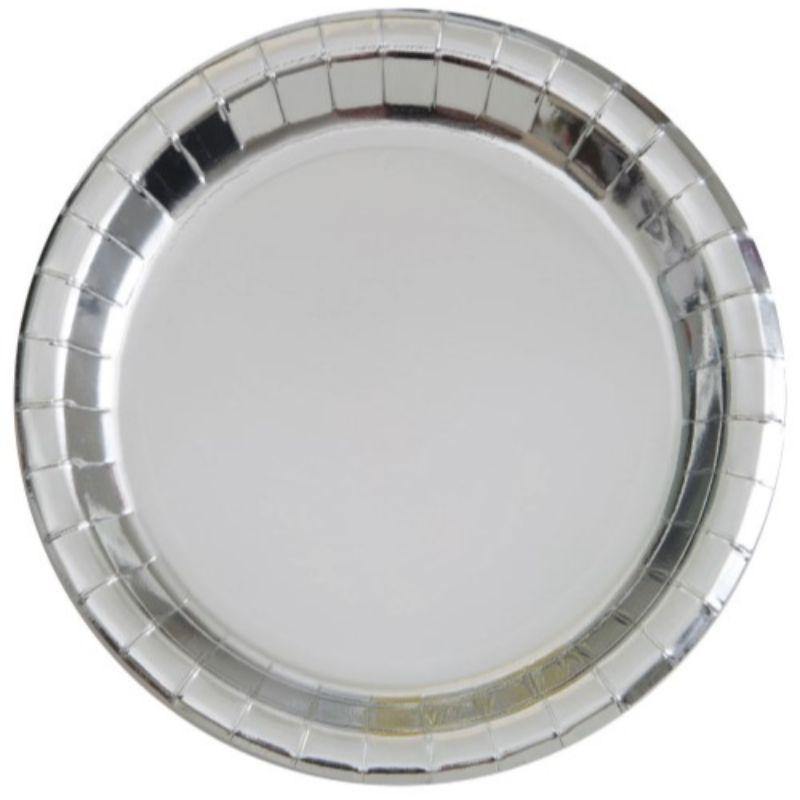 8 Pack Silver Foil Round Paper Plates - 18cm