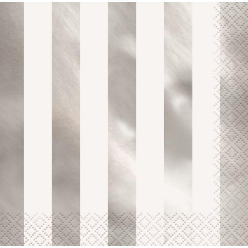 16 Pack Silver Foil Stripes Lunch Napkins - 33cm x 33cm - The Base Warehouse