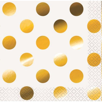 16 Pack Gold Foil Dots Beverage Napkins - 25cm x 25cm - The Base Warehouse