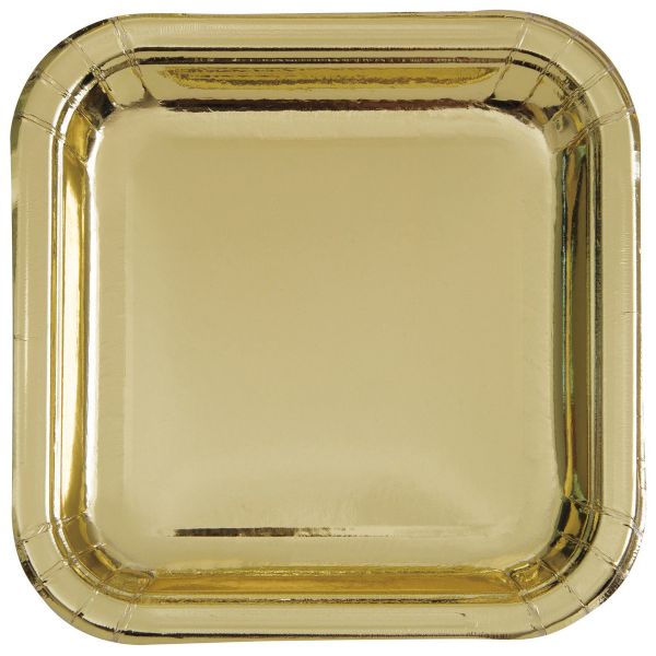 8 Pack Gold Foil Square Paper Plates - 18cm