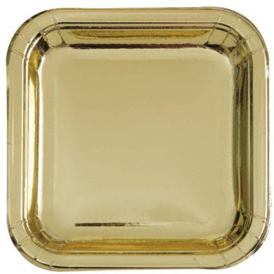 8 Pack Gold Foil Square Paper Plates - 23cm - The Base Warehouse