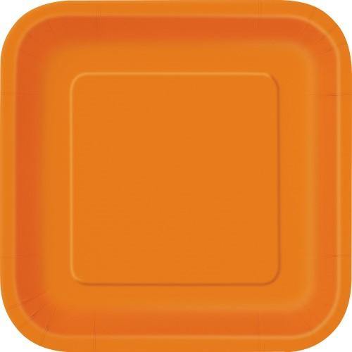14 Pack Pumpkin Orange Square Paper Plates - 23cm - The Base Warehouse