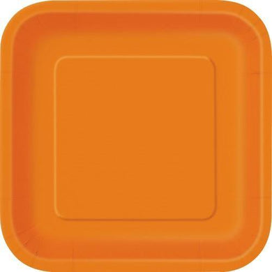 14 Pack Pumpkin Orange Square Paper Plates - 23cm - The Base Warehouse