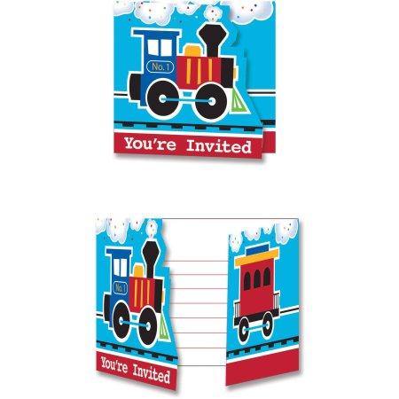 8 Pack All Aboard Train Youre Invited Invitations - 11cm x 11cm