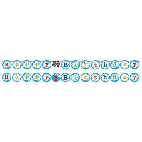 All Aboard Train Happy Birthday Ribbon Banner - 3m x 15cm