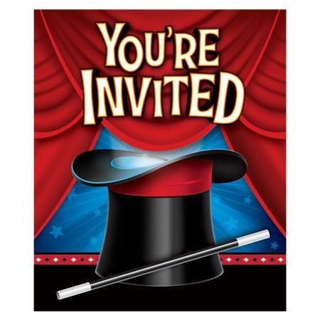 8 Pack Magic Party Youre Invited Invitations - 10cm x 13cm