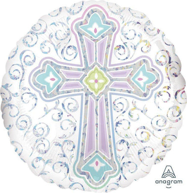 Holographic Radiant Cross Round Foil Balloon - 45cm - The Base Warehouse