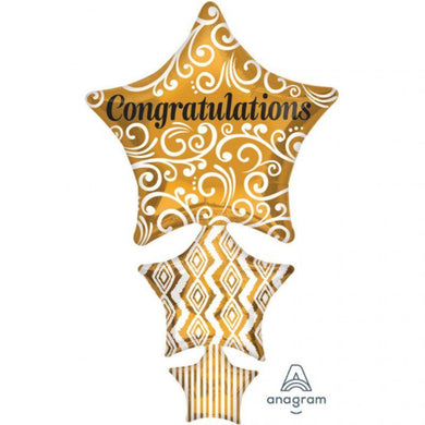 Congratulations Stacked Stars Foil Balloon - 107cm x 63cm - The Base Warehouse