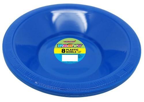 8 Pack Royal Blue Plastic Bowls - 18cm