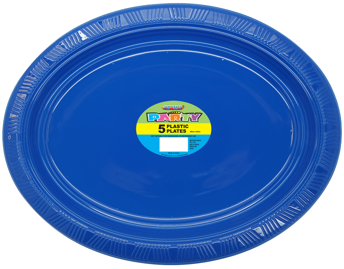 5 Pack Royal Blue Oval Plastic Plates - 30cm x 23cm
