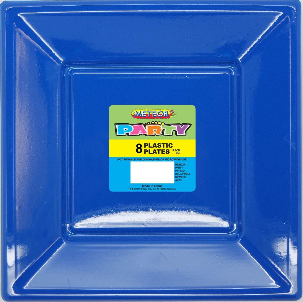 8 Pack Royal Blue Square Plastic Plates - 18cm - The Base Warehouse