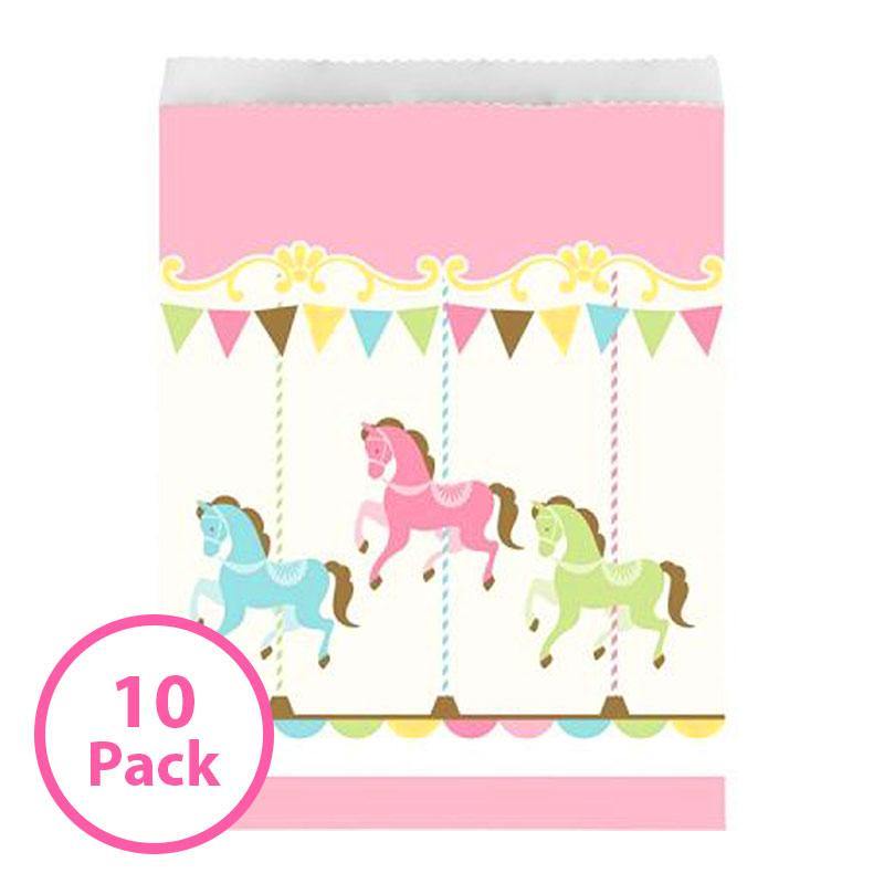 10 Pack - Carousel Baby Shower Paper Treat Bags - The Base Warehouse