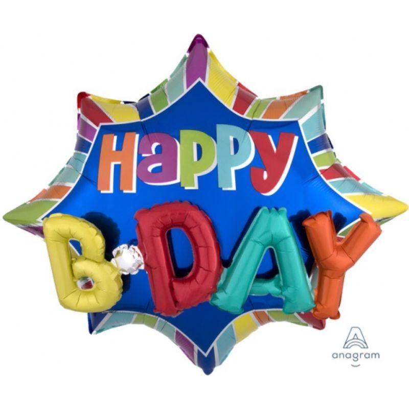 Burst Happy Birthday Foil Balloon - 88cm x 73cm - The Base Warehouse