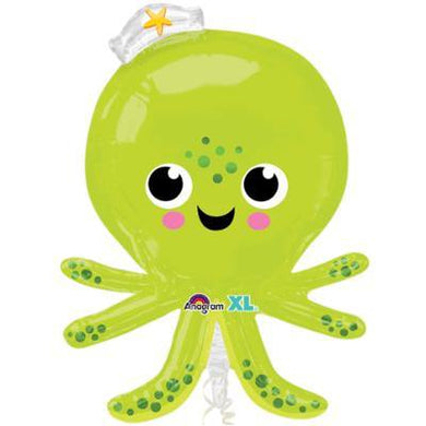 Shaped Green Silly Octopus Foil Balloon - 63cm x 86cm - The Base Warehouse