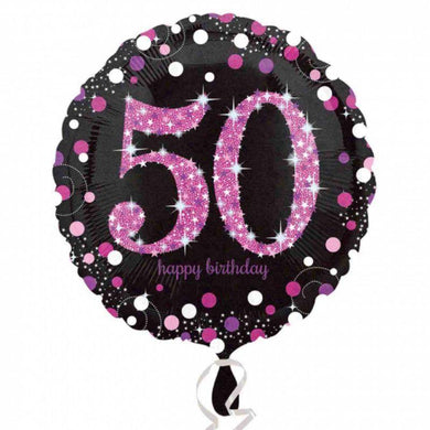 Holographic Pink Celebration 50th Foil Balloon - 45cm - The Base Warehouse
