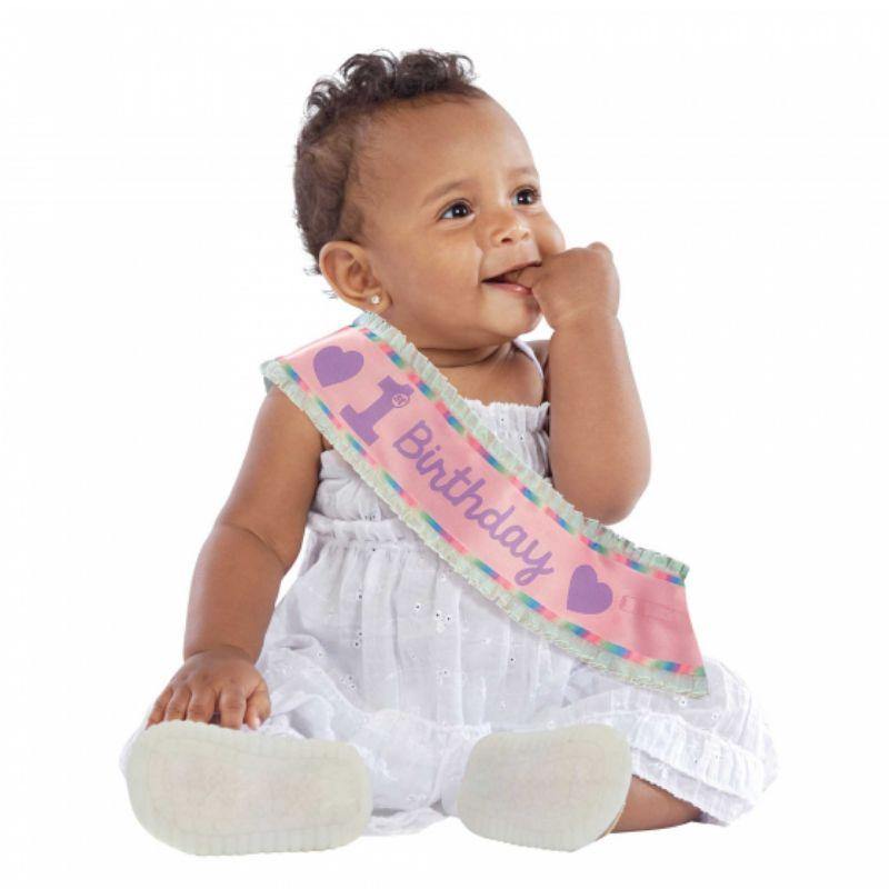 1st Birthday Girl Satin Sash Fabric - 76cm - The Base Warehouse