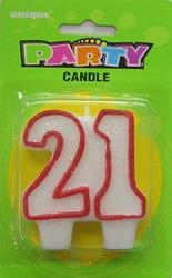 Red Numeral 21 Glitter Candle
