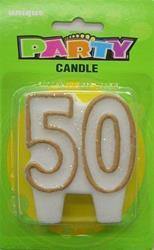Gold Numeral 50 Glitter Candle - The Base Warehouse