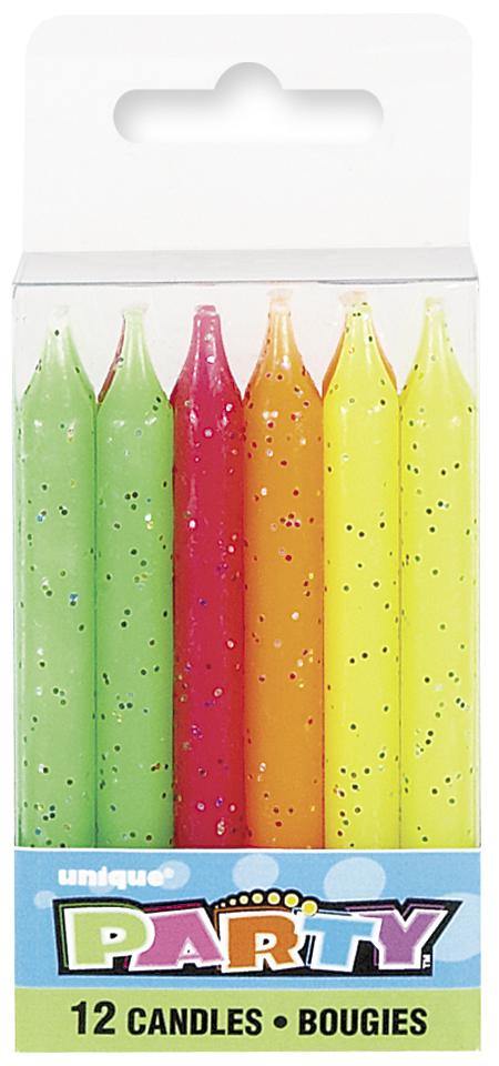 12 Pack Neon Glitter Candles - The Base Warehouse