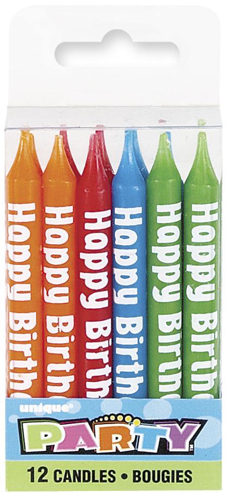 12 Pack Happy Birthday Print Candles - The Base Warehouse