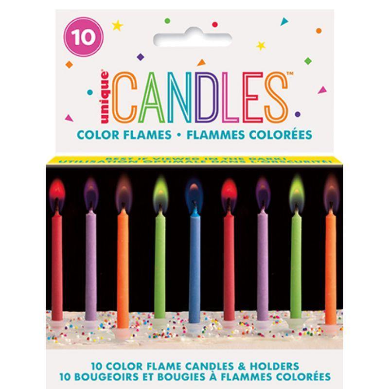 10 Pack Colour Flame Candles with Holders - The Base Warehouse