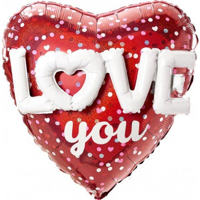 Holographic Love Hearts & Dots Foil Balloon - 91cm - The Base Warehouse
