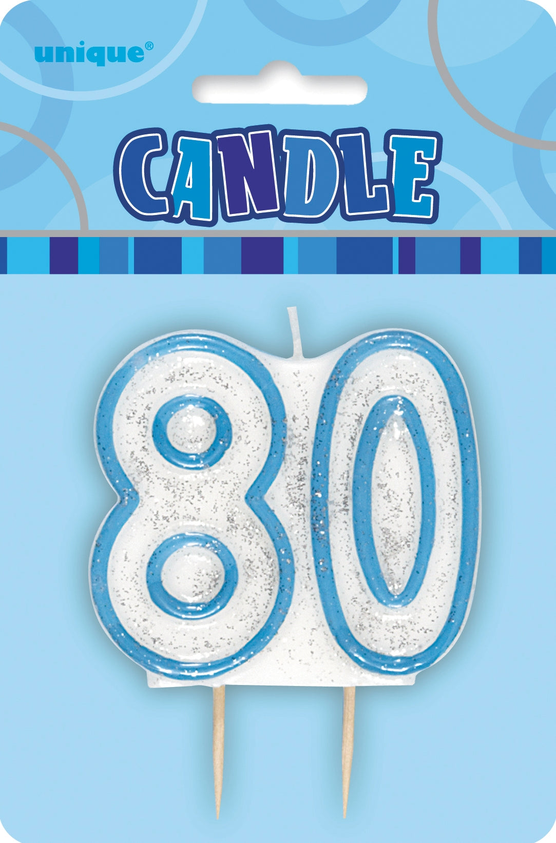 Glitz Blue Numeral 80 Candle