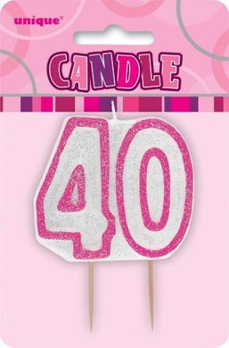 Glitz Pink Numeral 40 Candle - The Base Warehouse