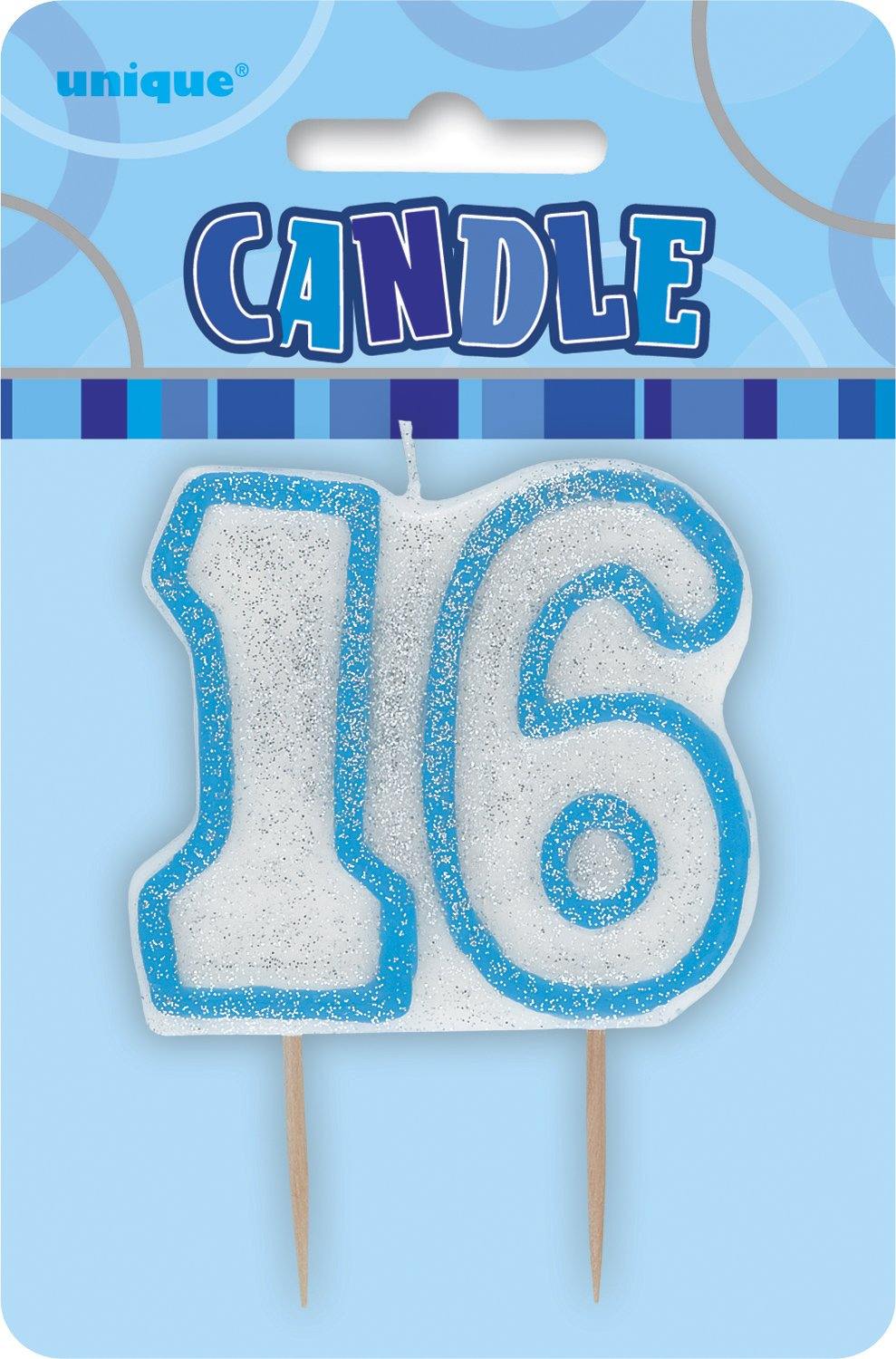 Glitz Blue Numeral 16 Candle - The Base Warehouse