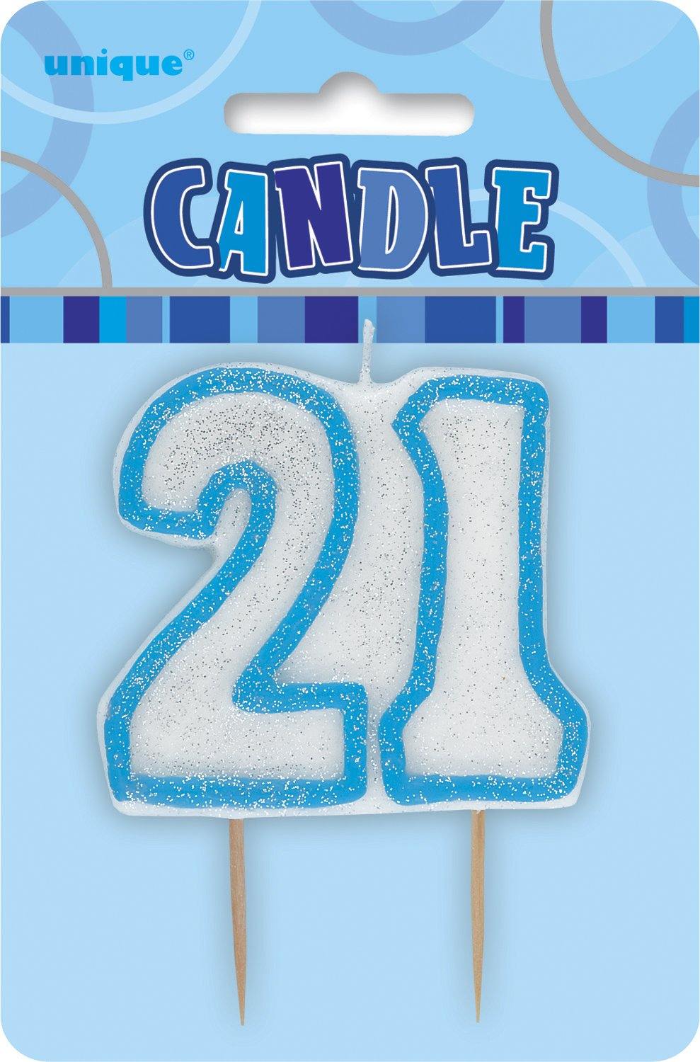 Glitz Blue Numeral 21 Candle - The Base Warehouse