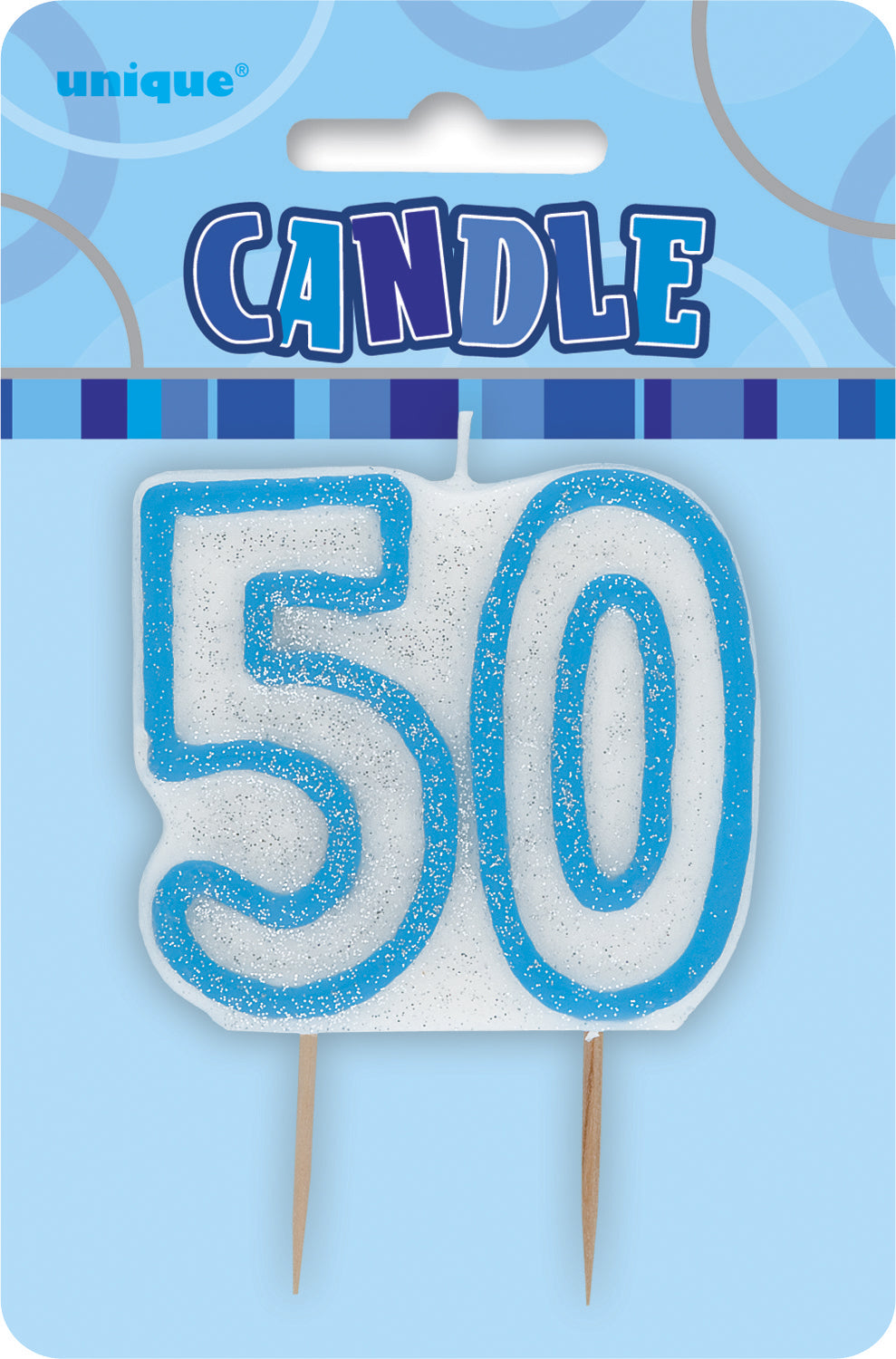 Glitz Blue Numeral 50 Candle