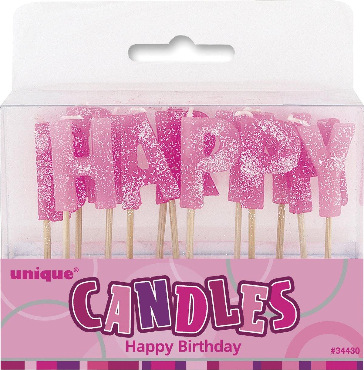 Glitz Pink Happy Birthday Glitter Pick Candles - The Base Warehouse