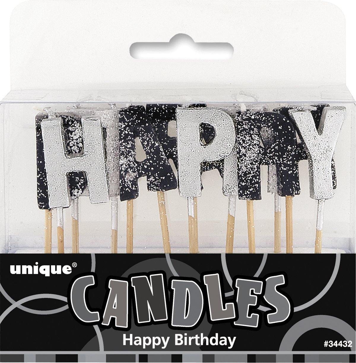 Glitz Black Happy Birthday Glitter Pick Candles