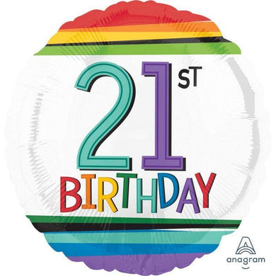 Rainbow Birthday 21 Foil Balloon - 45cm - The Base Warehouse