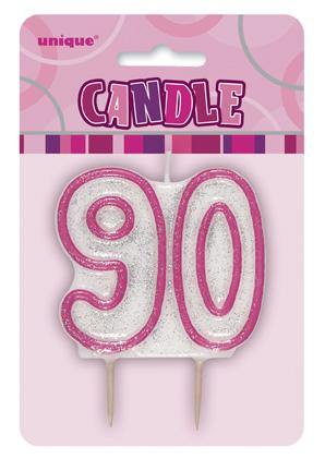 Glitz Pink Numeral 90 Candle