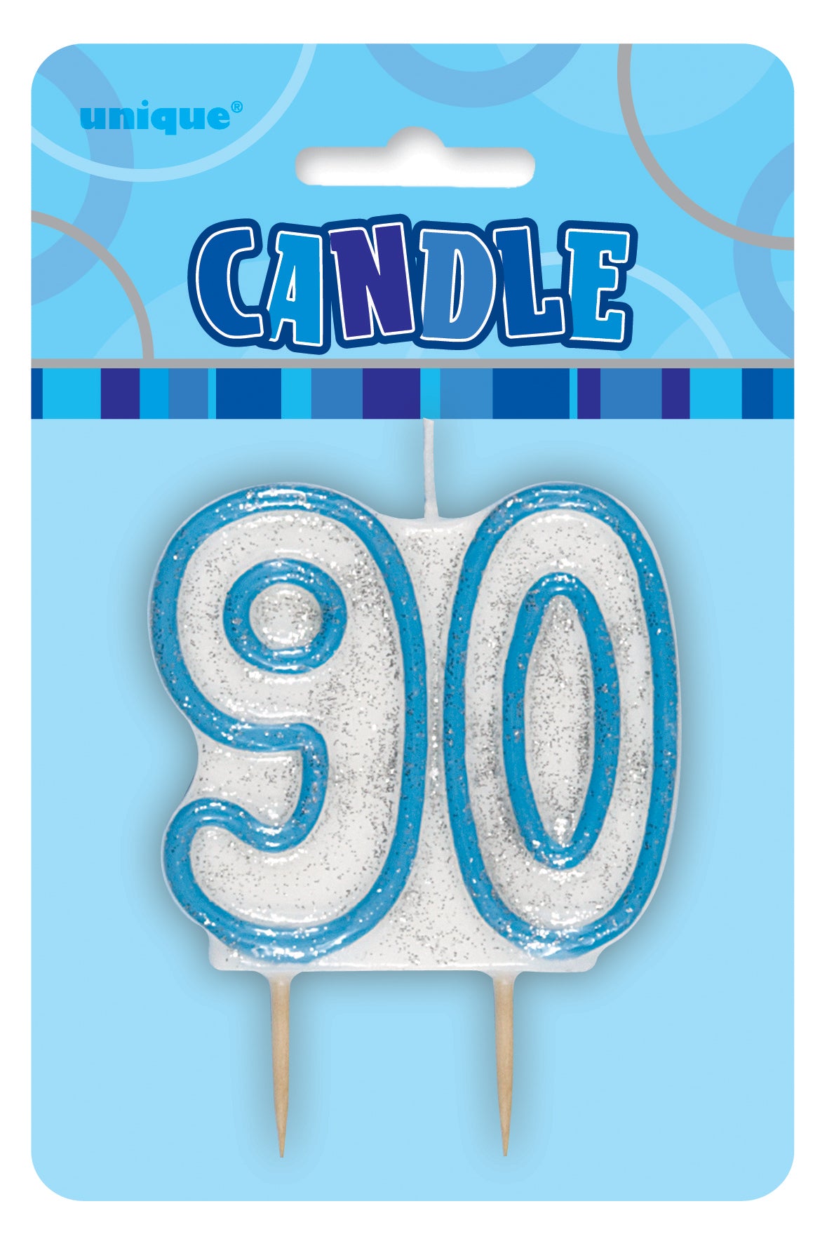 Glitz Blue Numeral 90 Candle