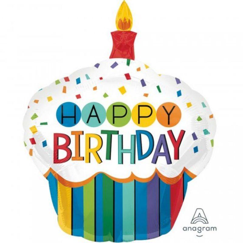 Rainbow Birthday Cupcake Foil Balloon - 73cm x 91cm