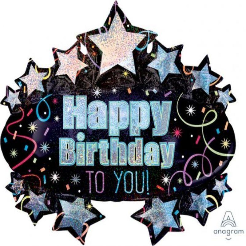 Holographic HBD Brilliant Marquee Foil Balloon - 78cm x 71cm - The Base Warehouse