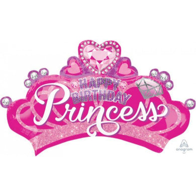 SuperShape Happy Birthday Princess Crown & Gem Foil Balloon - 81cm x 48cm - The Base Warehouse