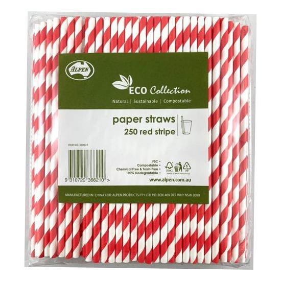 250 Pack Red Stripe Paper Straws - The Base Warehouse