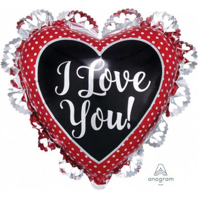 SuperShape Intricates I Love You White Dots Foil Balloon - 53cm x 58cm - The Base Warehouse