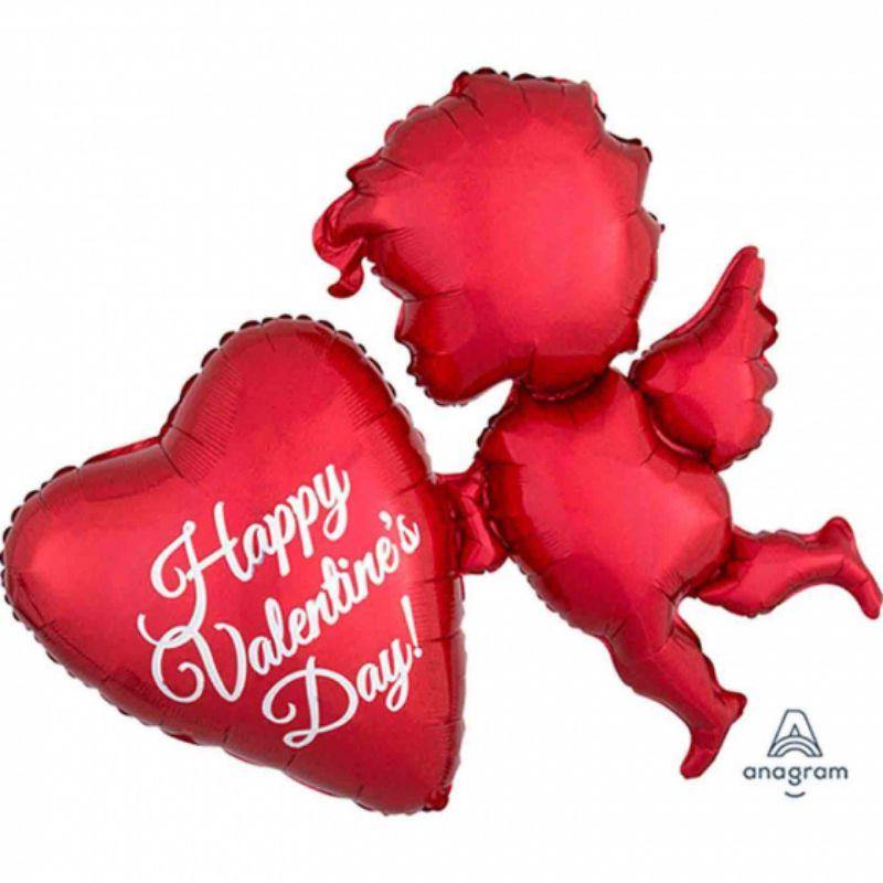 SuperShape Happy Valentines Day Holographic Red Cupid Foil Balloon - 86cm x 76cm
