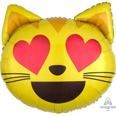Emoticon Cat Love Heart Eyes Foil Balloon - 55cm - The Base Warehouse