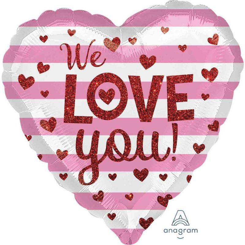We Love You Glitter Hearts Foil Balloon - 45cm