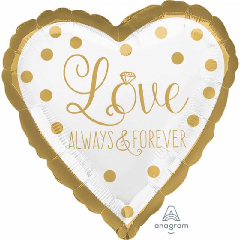 Sparkling Gold Wedding Love Always & Forever Heart Foil Balloon - 45cm