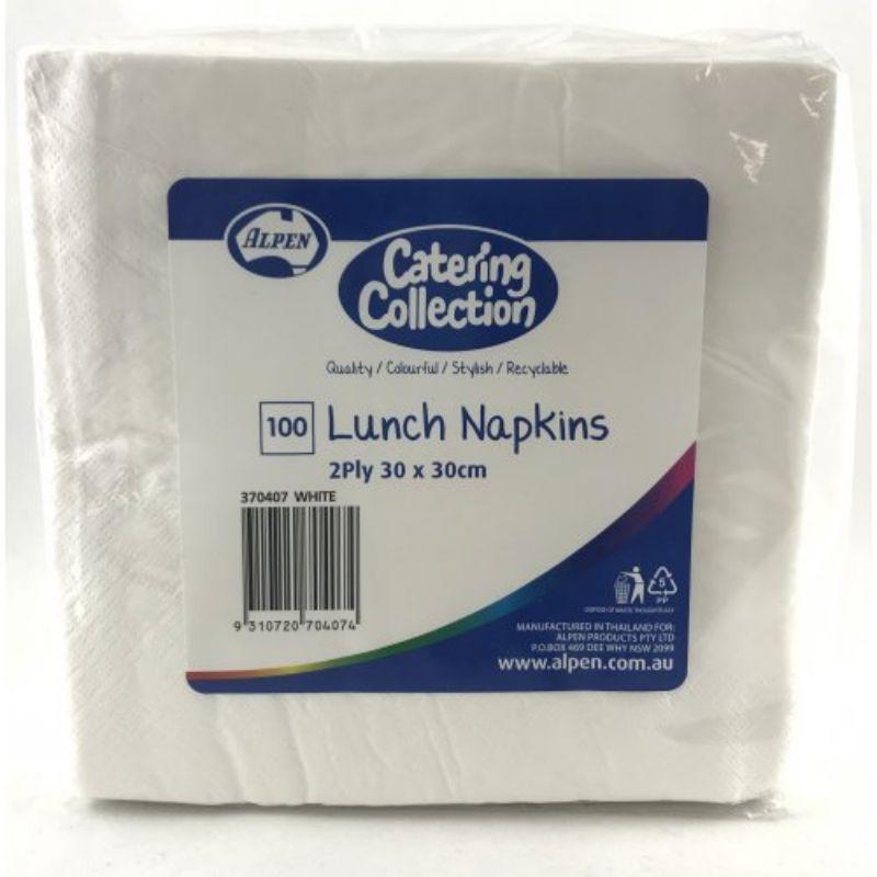 100 Pack White Lunch Napkins - 33cm x 33cm